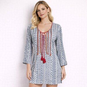 Roller Rabbit embroidered white & Blue Tunic top size small Floral Coverup